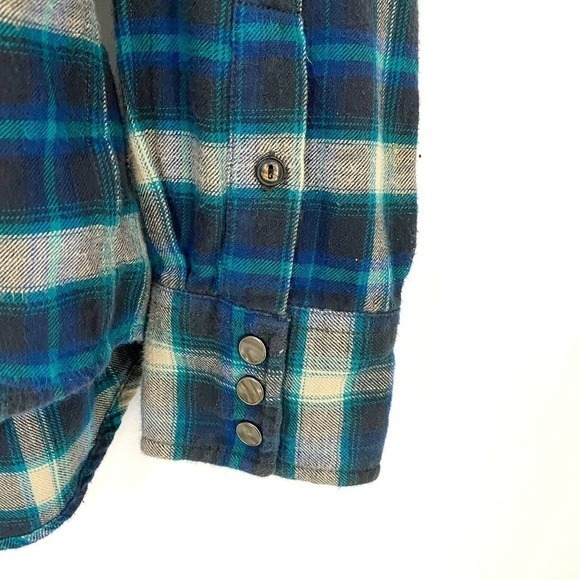 LUCKY BRAND Men’s M Plaid Flannel Western Shirt Pearl Snaps Long Sleeves - Picture 3 of 5